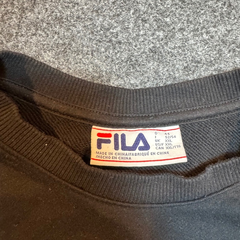 Fila Mens XXL Black Crewneck Sweatshirt Multi Color Logo Pink Striped Trim - Picture 3 of 6